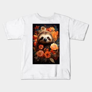 Orange Flowers and Sloth Kids T-Shirt